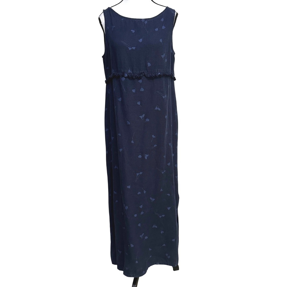 Outfit JPR 100% Linen Floral Maxi Dress Women M Navy Blue Sleeveless Cottagecore